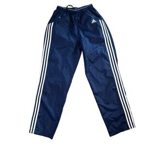 Vintage Adidas Mens Spell Out Navy W/ White Striped Track Pants Size Medium